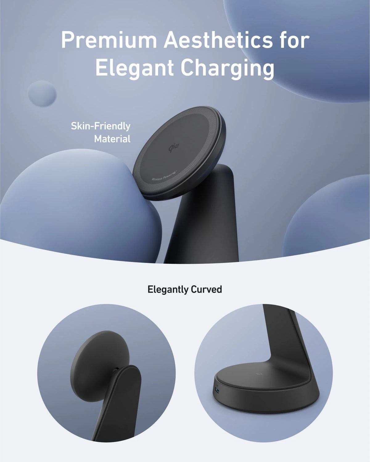Anker MagGo 2-in-1 Qi2 Wireless Charger Stand, 15W Magnetic Fast Charging Dock for iPhone & AirPods