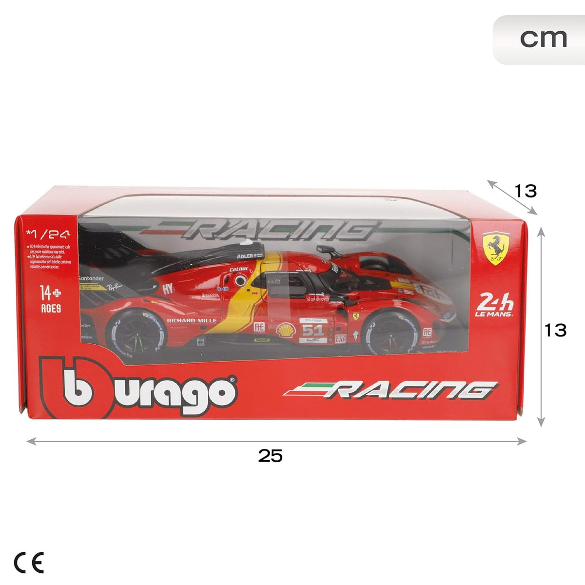Bburago 24h LeMans 2023, Ferrari 499P Racing, Die-Cast Metal Car Kit, Red, 34 Pieces, 1:24