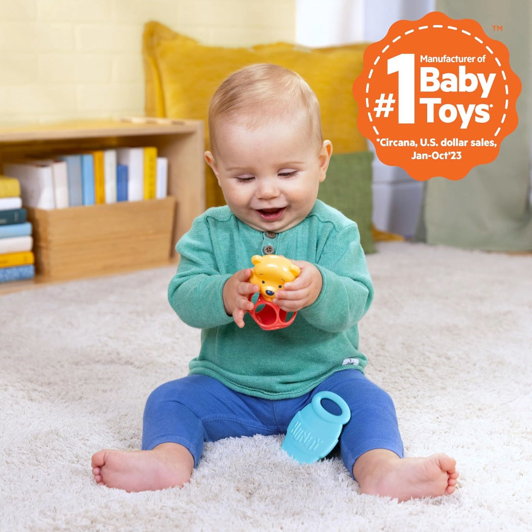 Bright Starts Disney Baby Winnie the Pooh Hunny & Shake Rattle & Teether Toy (Pack of 2), 0M+