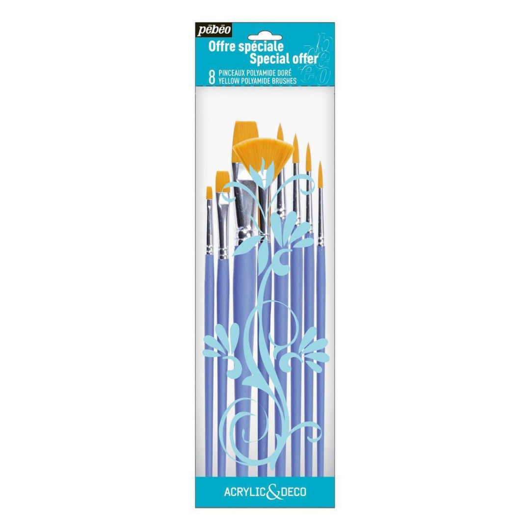 Pebeo Yellow Poly Brush Set, 8 pieces, Assorted, 951170