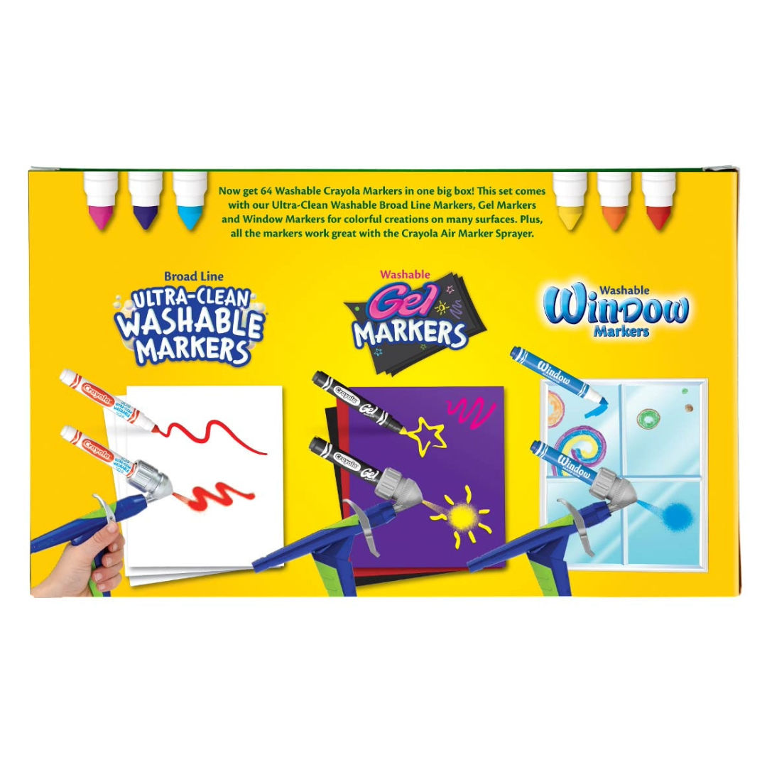 Crayola Broad Line Washable Markers Set Wit Gel And Window Markers, 64 Pieces