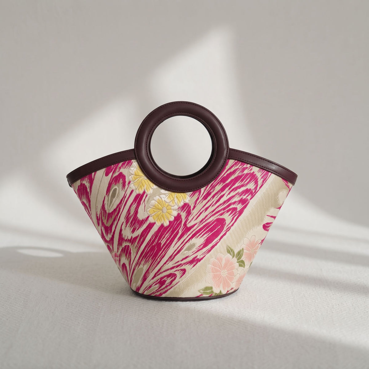 Jamila Designer Mulberry Silk Tote Bag, Floral Pattern with Round Handles, TOTEBUR-FLOWER03