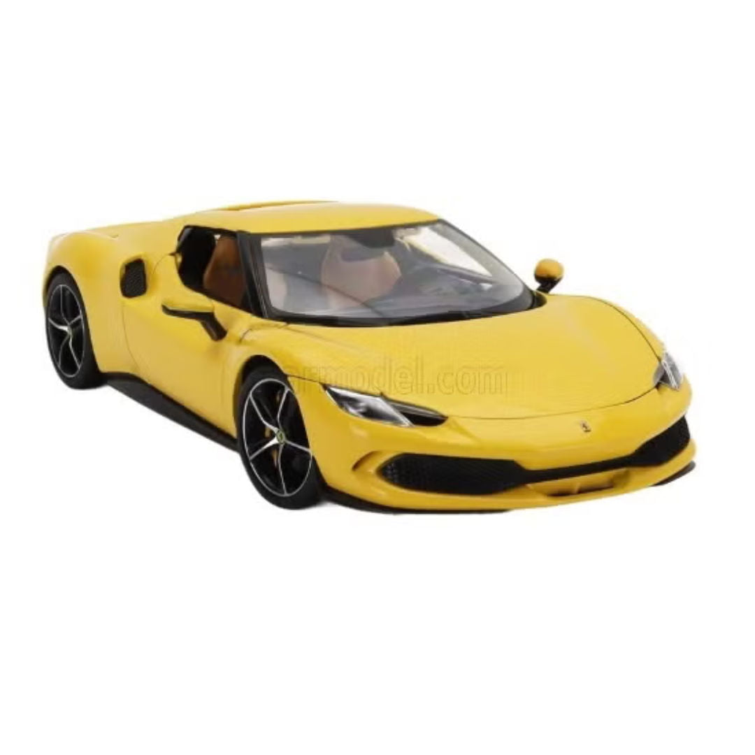 Bburago Ferrari Race & Play, Ferrari 296, GTB Die-Cast Car, Mistral Yellow, 1:18