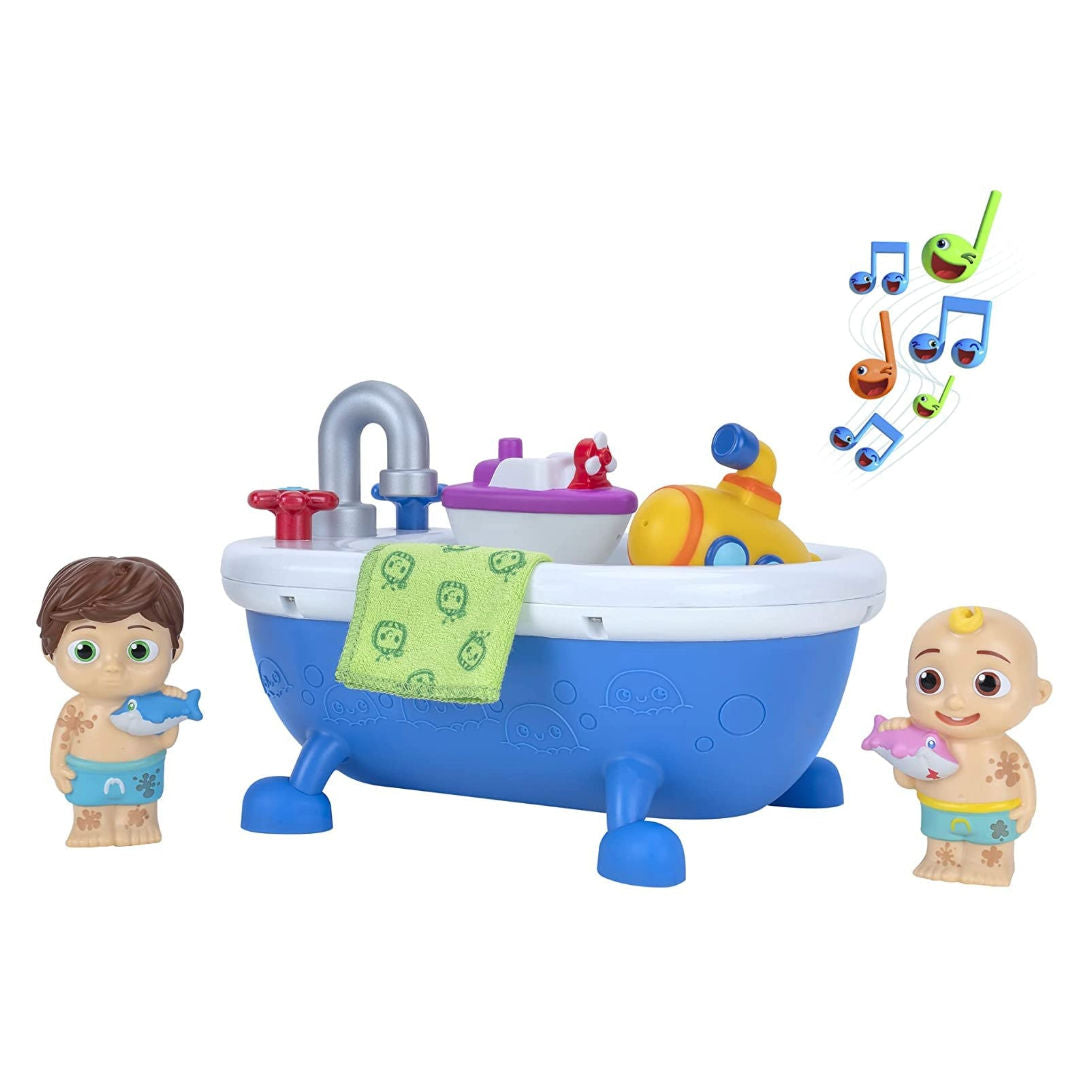 CoComelon MUSICAL BATHTIME PLAYSET, Plays Clips of The ‘Bath Song’, Features 2 Color Change Figures , JJ & Tomtom, 2 Toy Bath Squirters, Cleaning Cloth