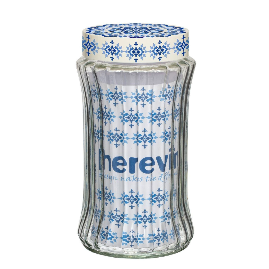 Herevin Embossed Glass Storage Canister With Lid, Ethnic Design