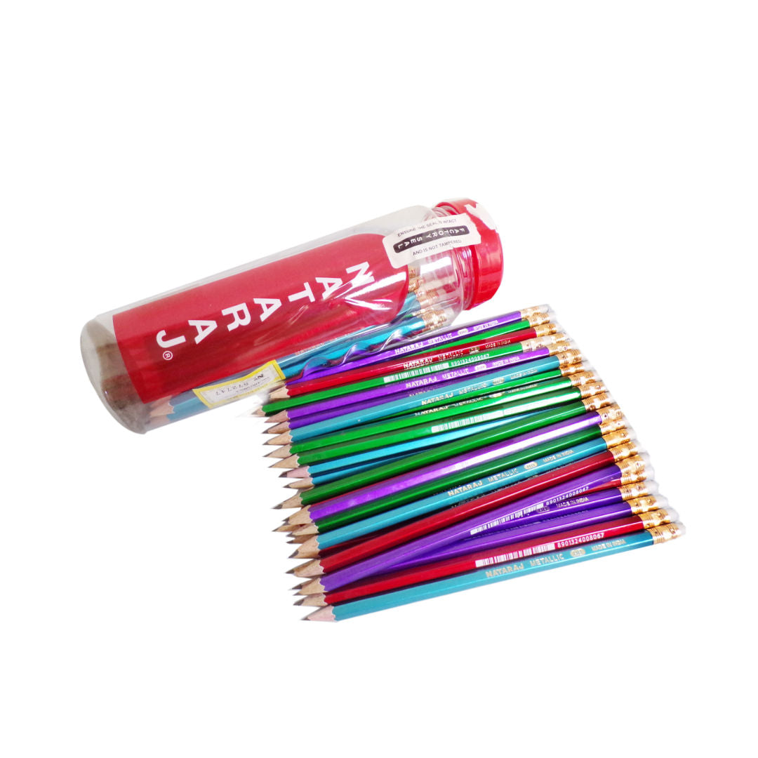 Nataraj HB Hexagonal Pencils with Rubber Tip, 48 Pieces Assorted Jar