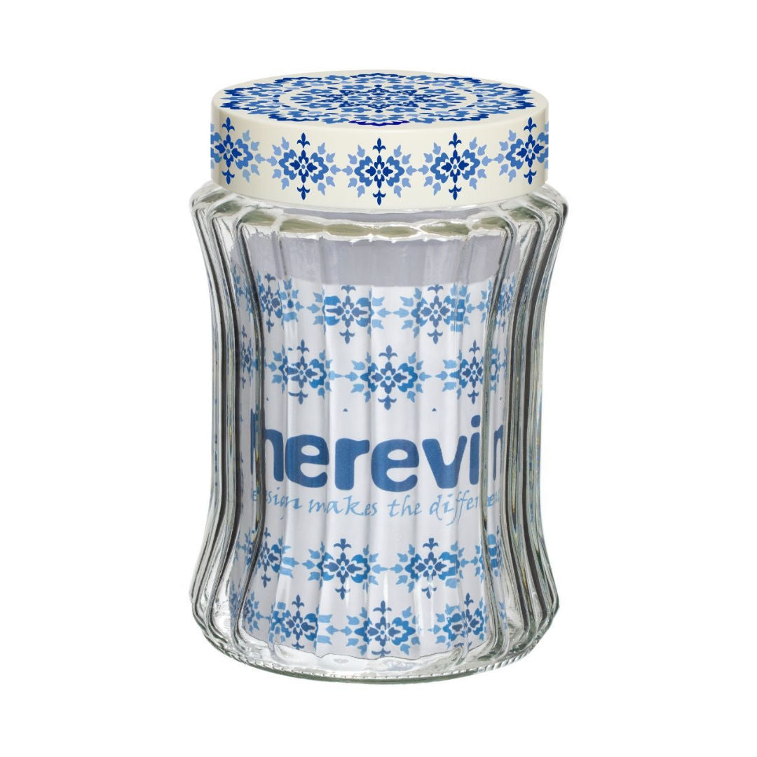 Herevin Embossed Glass Storage Canister With Lid, Ethnic Design