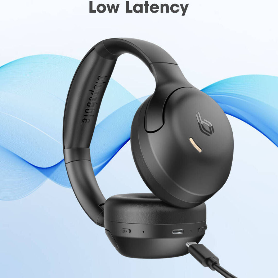 Blupebble C100 Over-Ear Foldable Digital Hybrid ANC Headphones, Wireless Bluetooth, Black