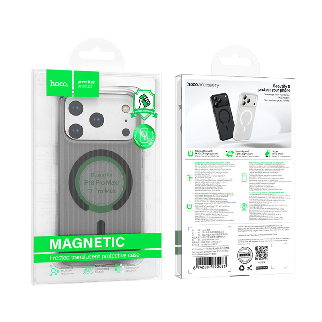 Hoco Fog Magnetic Protective Case for iPhone 18 Pro Max, iPhone 17 Pro Max, Matte Semi-Transparent, Anti-Fingerprint