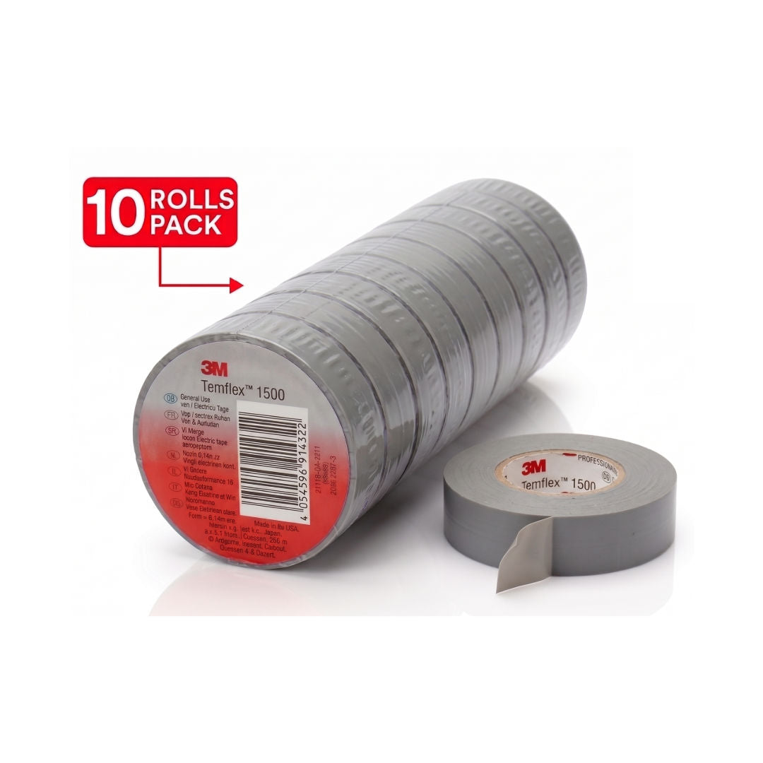 3M Temflex™ 1500 Vinyl Electrical Tape, 19 mm x 9.14 m x 0.13 mm, 10 Rolls Pack