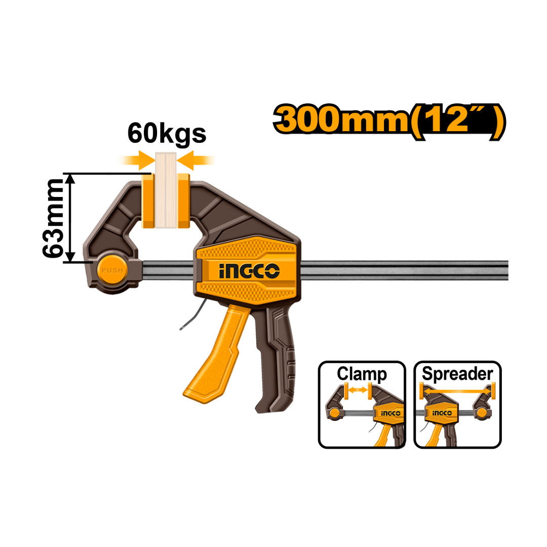 INGCO Quick Bar Clamp 63x300mm, 60kg Clamping Force, 5x18mm Steel Bar