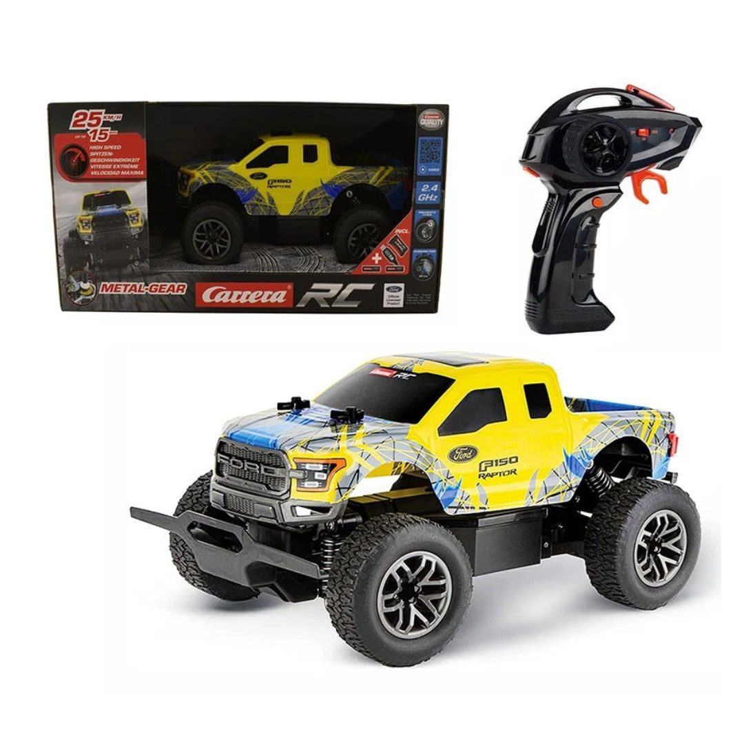 Carrera Metal Gear Ford F150 Raptor Remote Control Car 1:18, Yellow, 8+ years