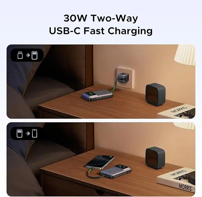 UGREEN PB511 10000mAh 30W Fast Charging Power Bank with Built-in USB-C Cable