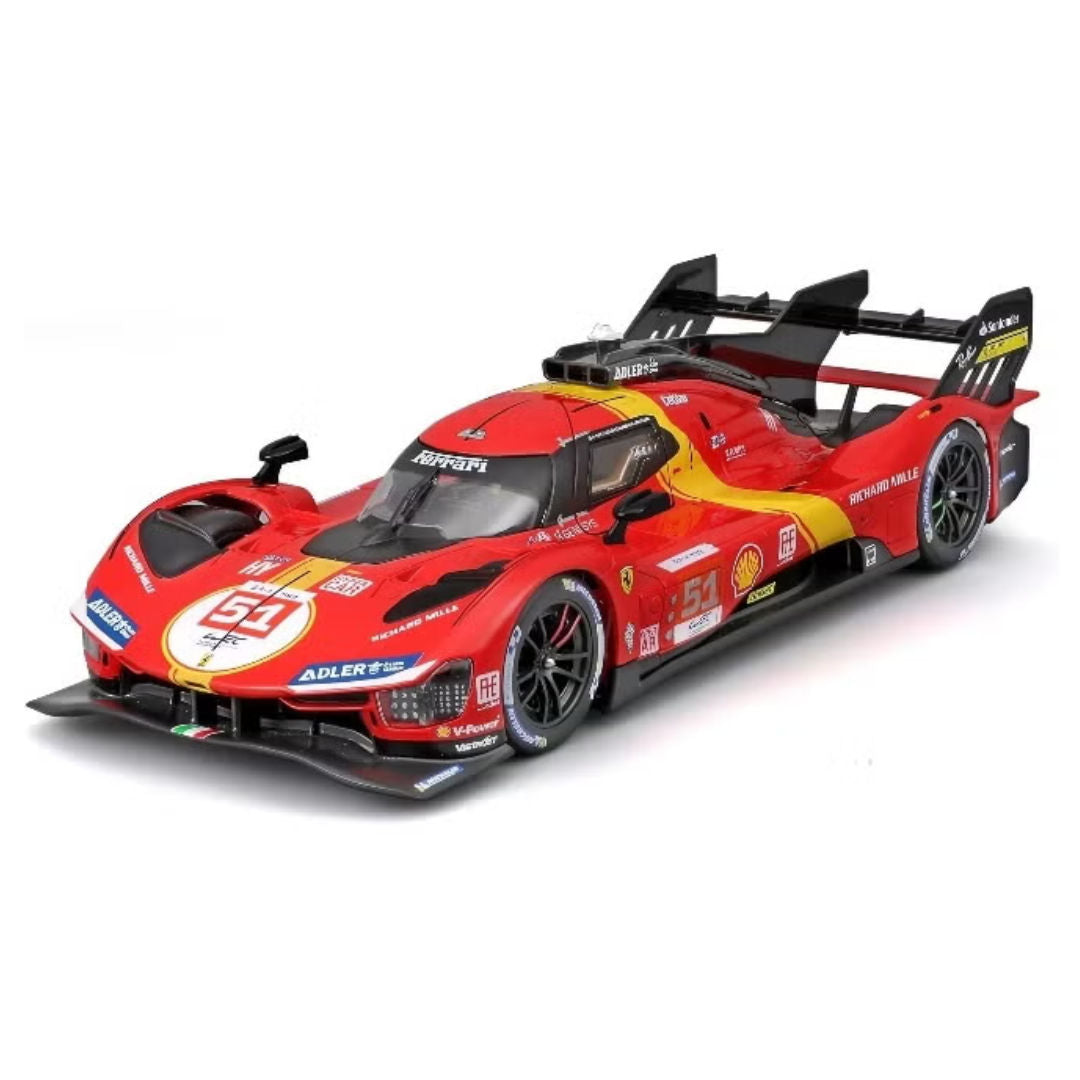 Bburago LeMans 24h 2023, Racing Ferrari 499P #51, Die-Cast Car, Red, 1:18