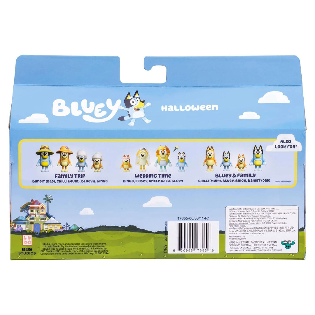 Bluey Halloween Costume Party Figures Set (7.62cm, Pack of 4), 3+ years