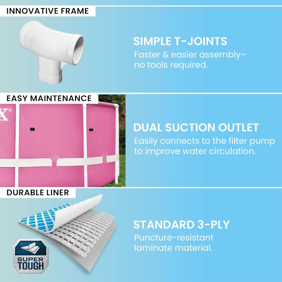 Intex 8-FT Pink Metal Frame Pool Set-up, Size: 2.44mx76cm