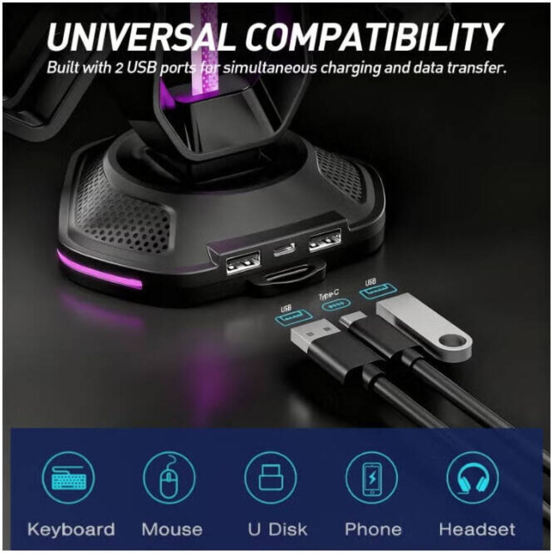 EPICARMA RGB Headset Stand  And Universal Gaming Accessory Organizer, Black