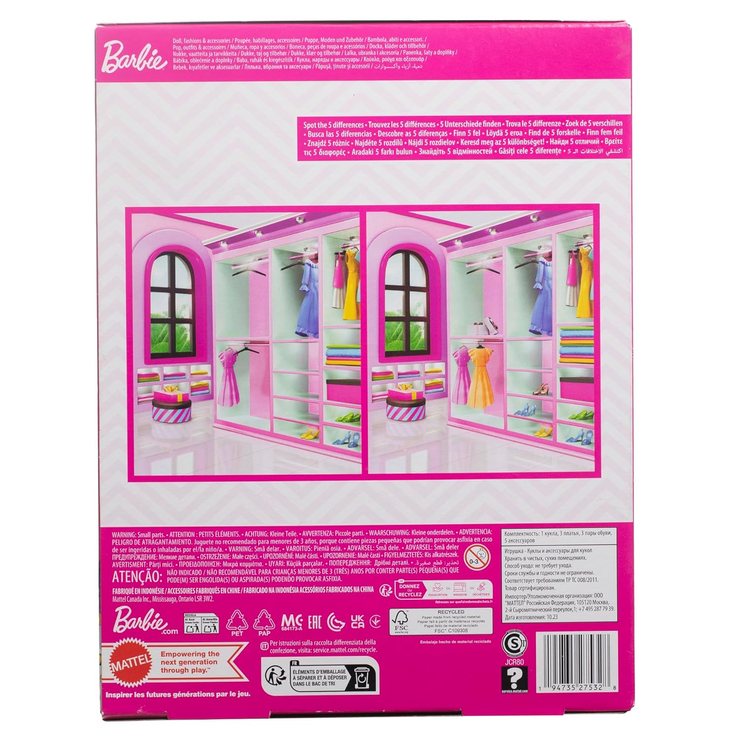Barbie Doll with Clothes & Accessories, 4 Complete Outfit Set, Fashion Dress-Up Gift for Kids