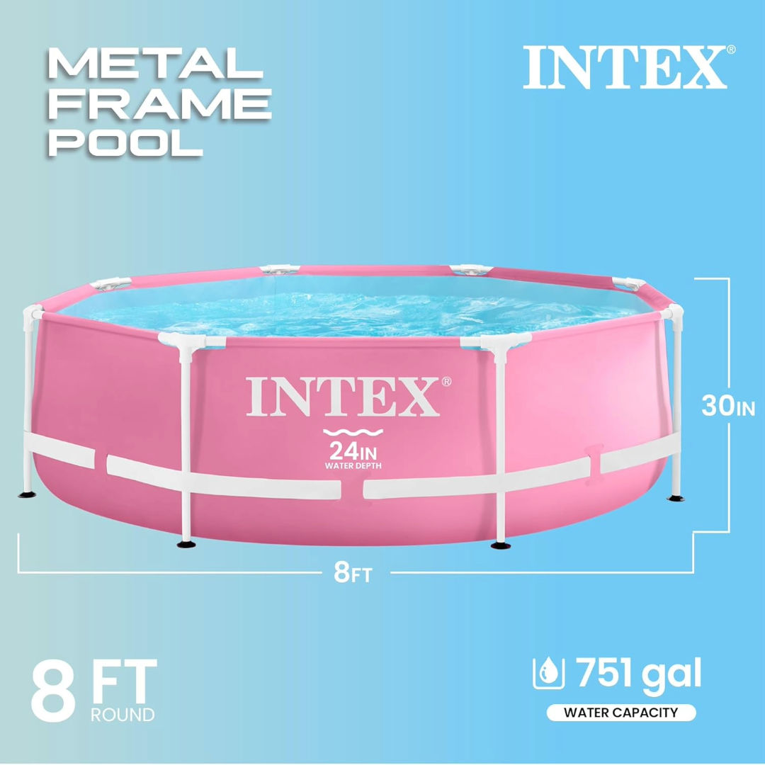 Intex 8-FT Pink Metal Frame Pool Set-up, Size: 2.44mx76cm