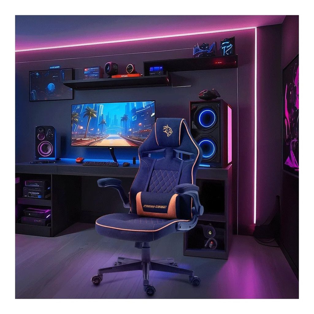 Porodo Ergonomic Gaming Chair with Flexible Headrest, PDX548, Black/Orange