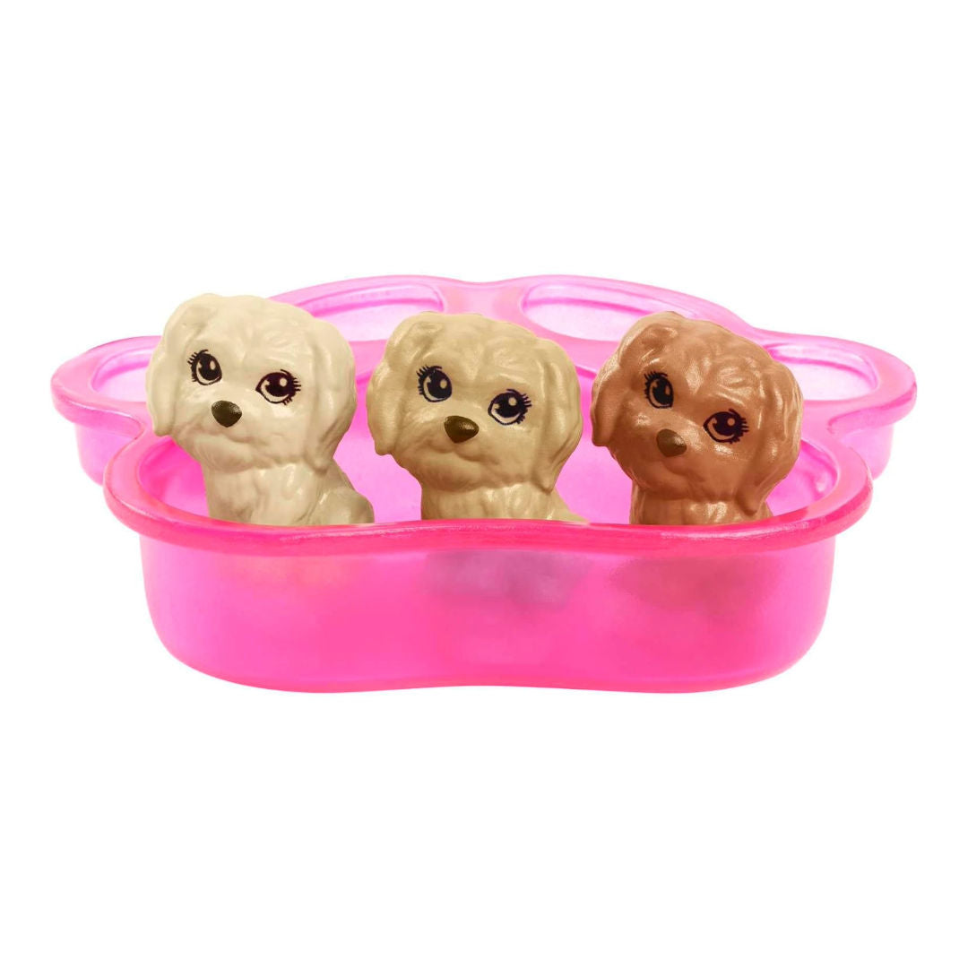 Barbie Doll & Pets Set, Blonde Doll with Mommy Dog, 3 Newborn Puppies, Color-Change Feature & Pet Accessories