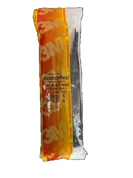 3M™ Scotchflex™ Cable Ties, Black, Pack of 100, Weather-Resistant Nylon Cable Management Ties