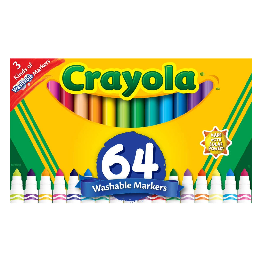 Crayola Broad Line Washable Markers Set Wit Gel And Window Markers, 64 Pieces