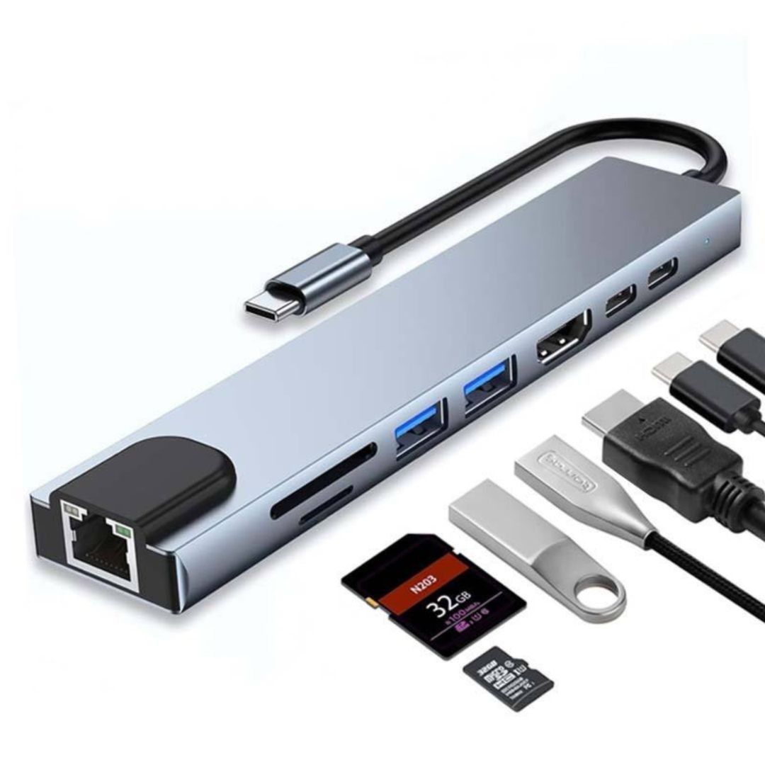 Infinyty XHub 8 in 1 USB Type C Multiport Adapter, Metallic Grey