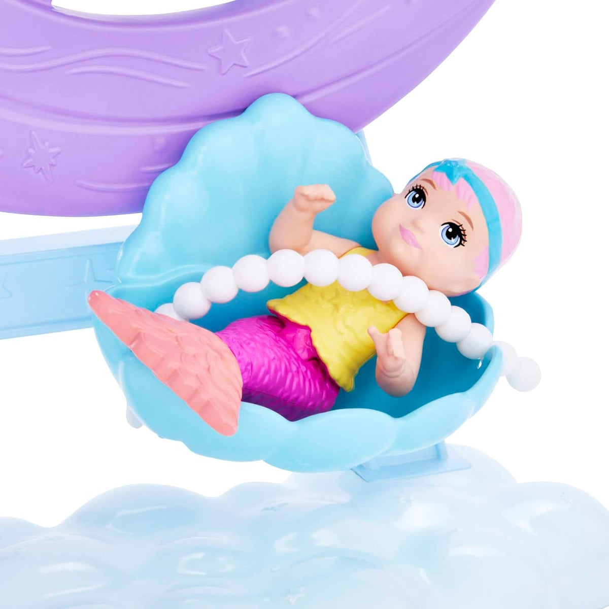 Barbie Dreamtopia Mermaid Babysitting Playset, Purple Hair Mermaid Doll with Accessories, Model HLC30