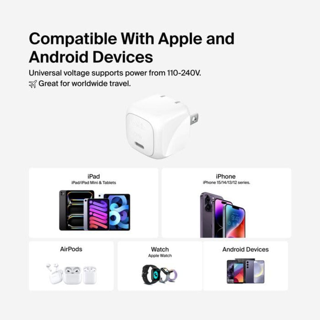 Belkin BoostCharge 20W Cube Wall Charger, USB-C Power Delivery Fast Charge, White