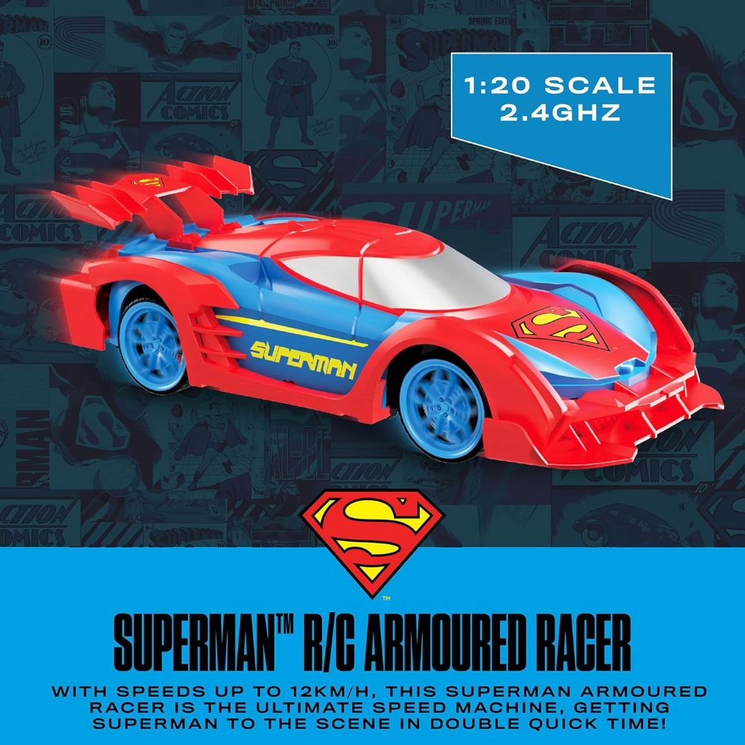 Bladez Toyz DC Superman Superman RC Armoured Racer Car 1:20, Red/Blue, 3+ years