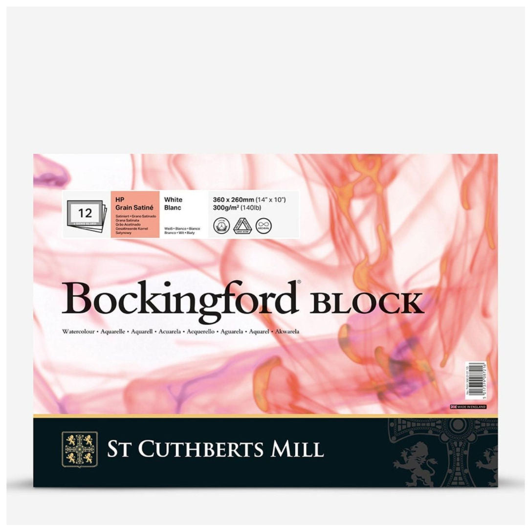 Bockingford Watercolour Block, 300 GSM, Hot Pressed, 12 Sheets, 14x10"