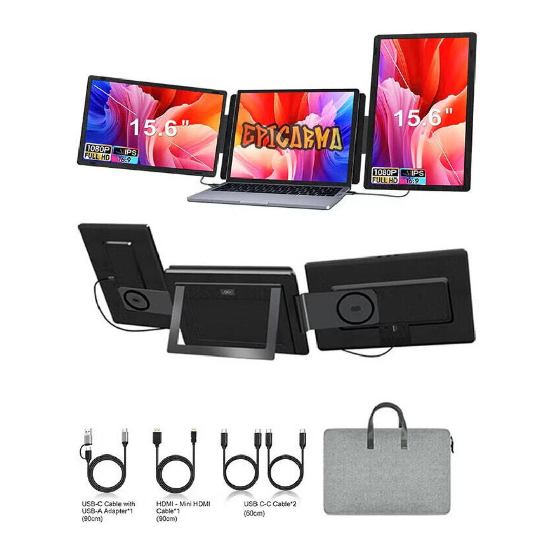 EPICARMA 15.6-Inch Portable Tri-Screen Monitor, Black