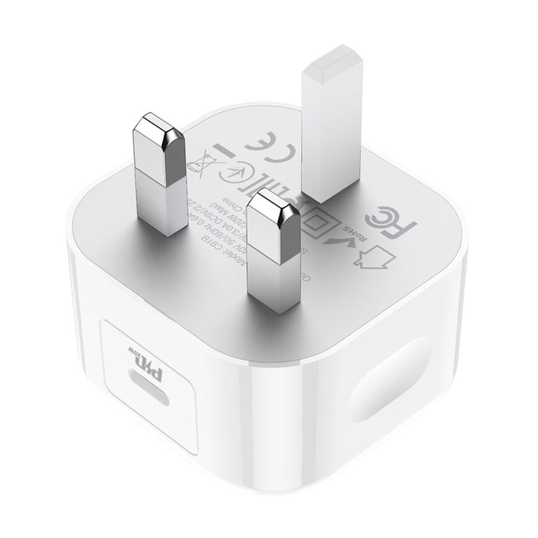 Hoco C91B Type-C 20W PD Power Adapter, White