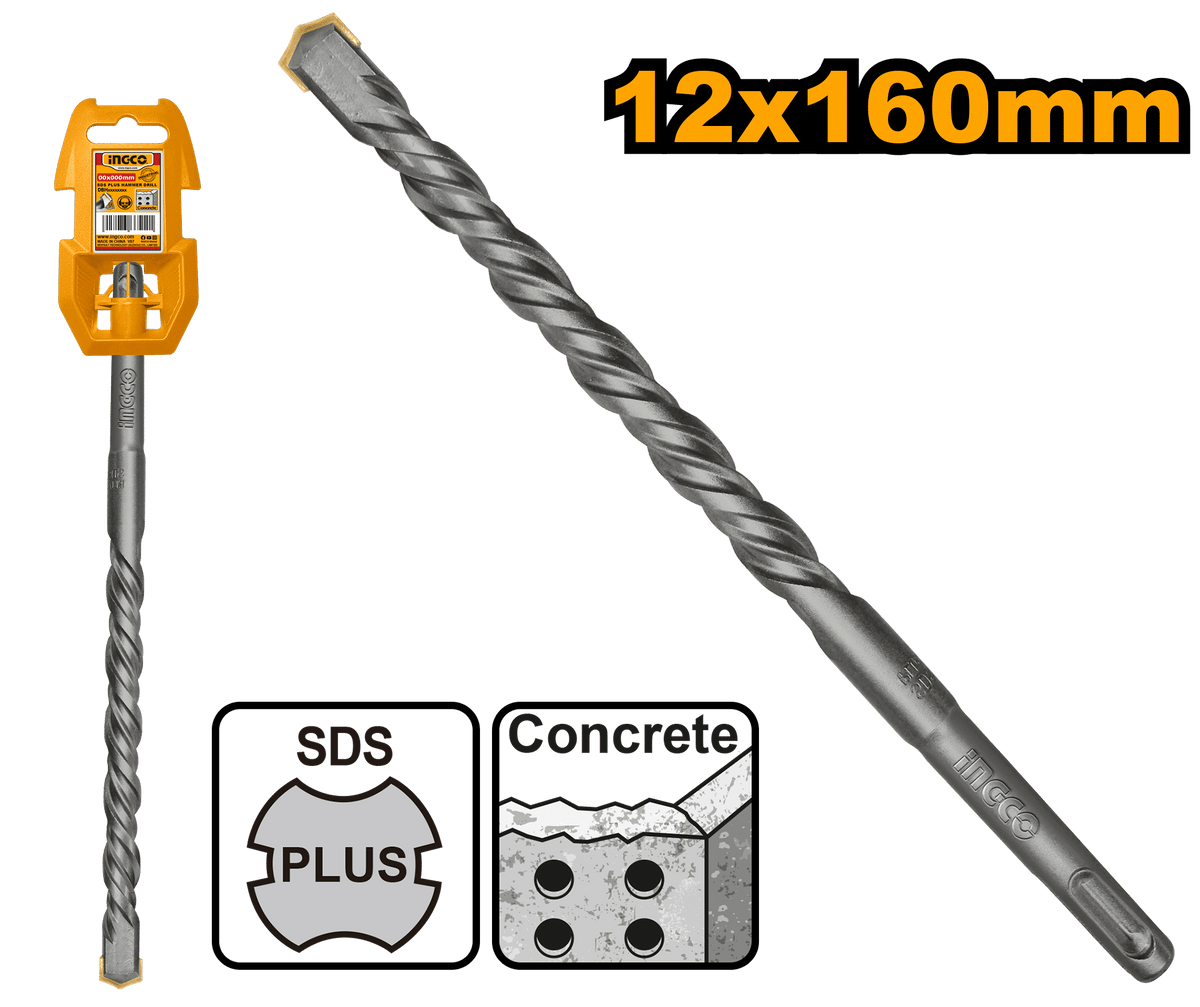 INGCO SDS Plus Drill Bit 12x160mm Carbide Tip Concrete Masonry Drill Bit Heavy Duty