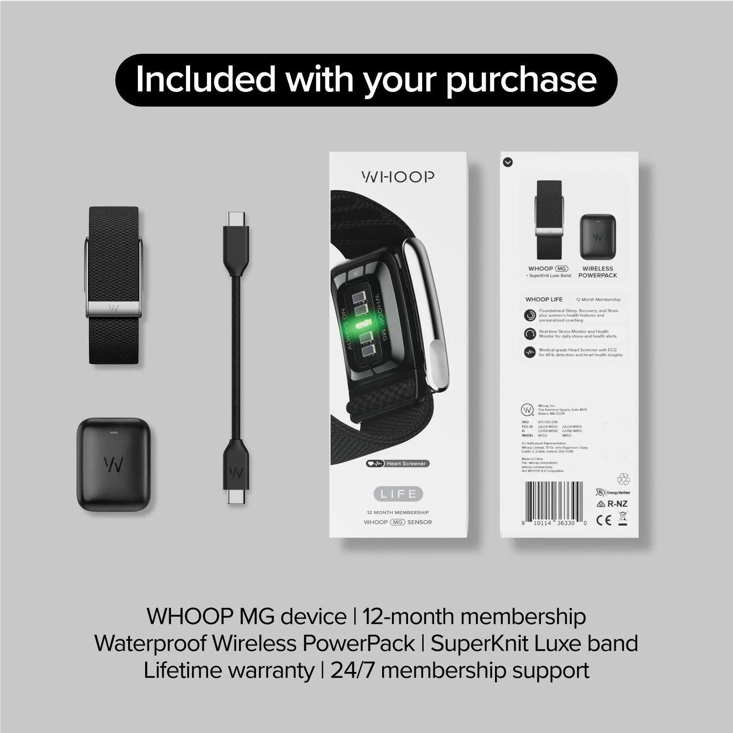 WHOOP MG Life Sensor with Activity Tracker, Obsidian Titanium