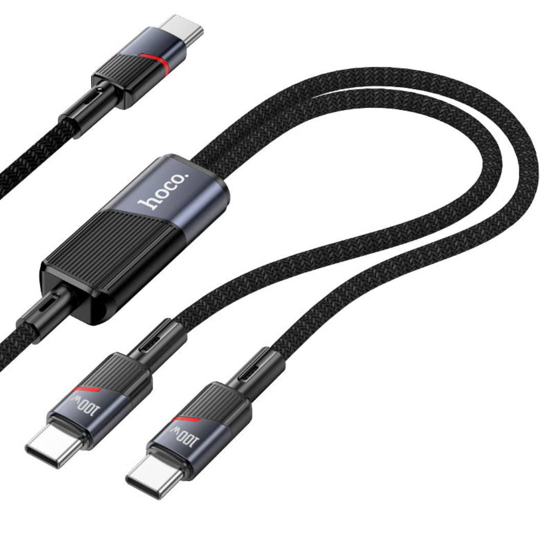 Hoco U139 2-in-1 USB-C to 2 × USB-C 100W Fast Charging Data Cable, 1.2m