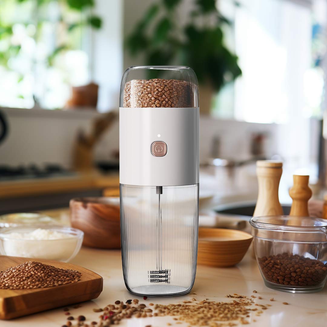 LePresso 2-in-1 Coffee Grinder & Milk Frother, Rechargeable, Portable