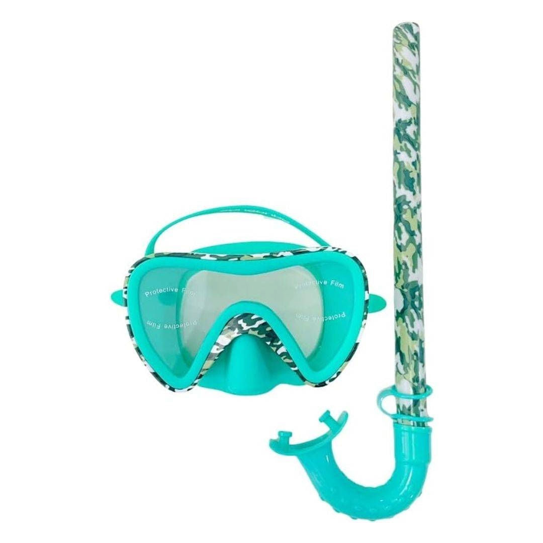 Aqua2ude Camo Swim Mask and Snorkel Set, Pack of 2, Green, 3+ Years