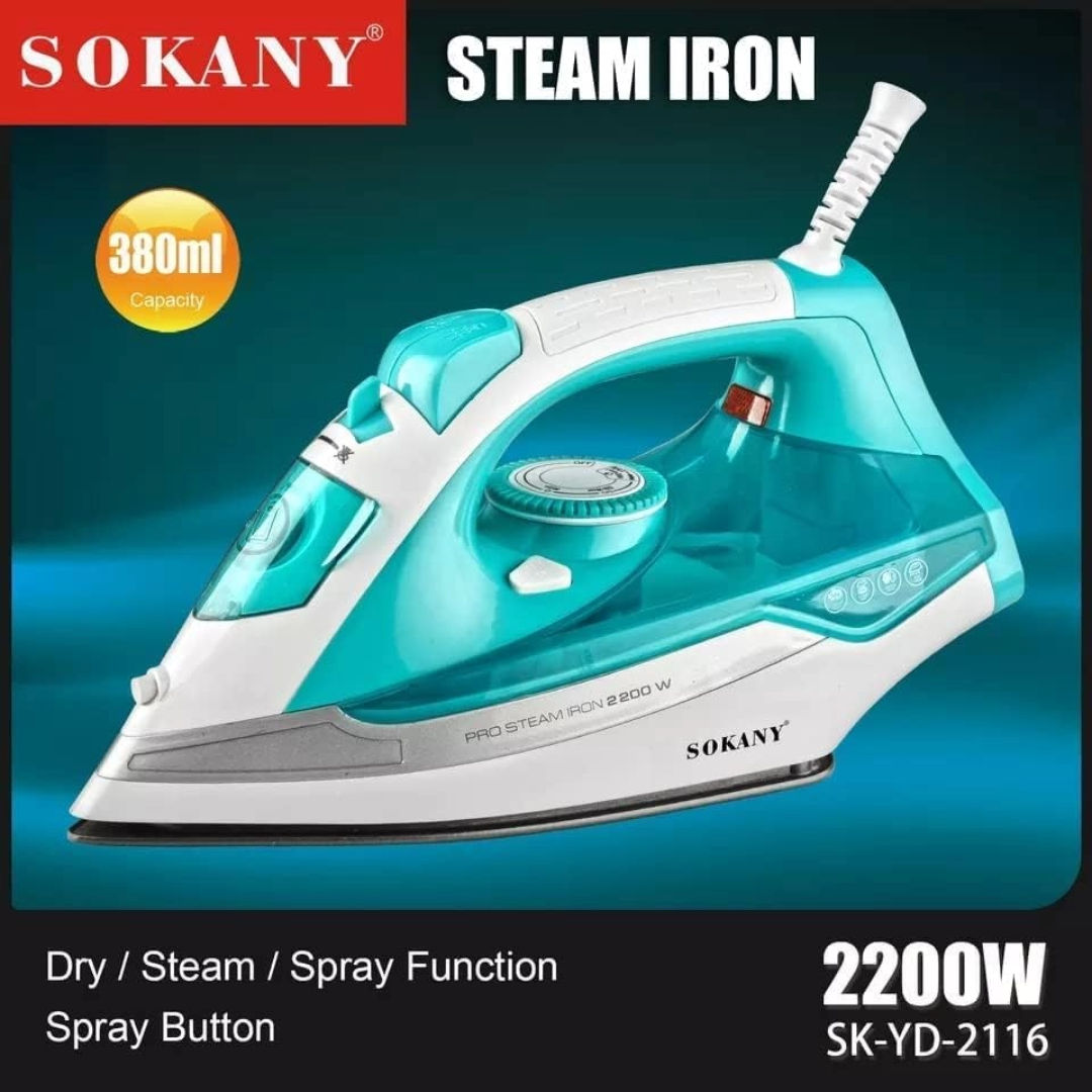 Sokany 2200W Steam Iron Powerful Dry & Steam Iron with Adjustable Temperature, Model SK-YD-2116, P24-343