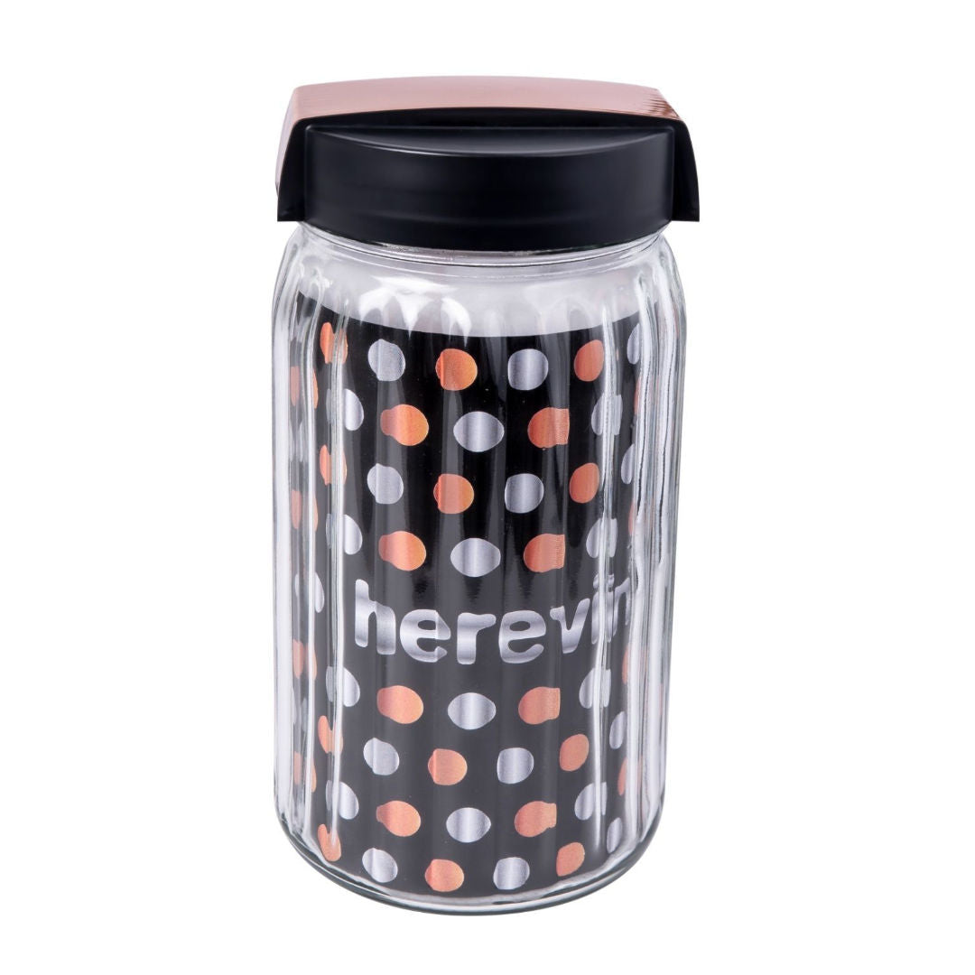 Herevin Glass Canister With Black & Rose Gold Lid
