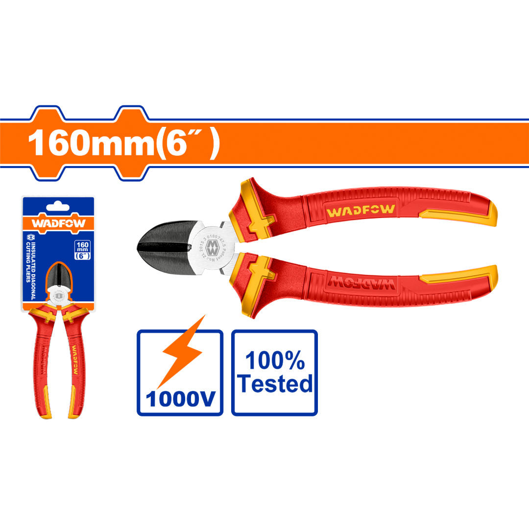 WADFOW Insulated Diagonal Cutting Pliers, 6"/160mm, 1000 V Tested, Black Finish