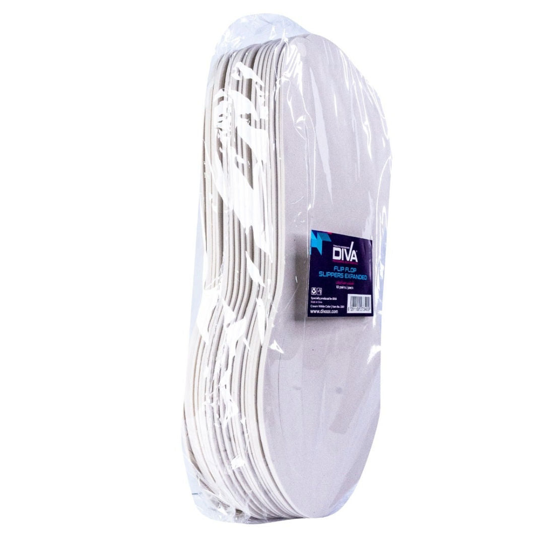 Diva Disposable Slippers Flipflop Expanded, Cream White, 10/Pack