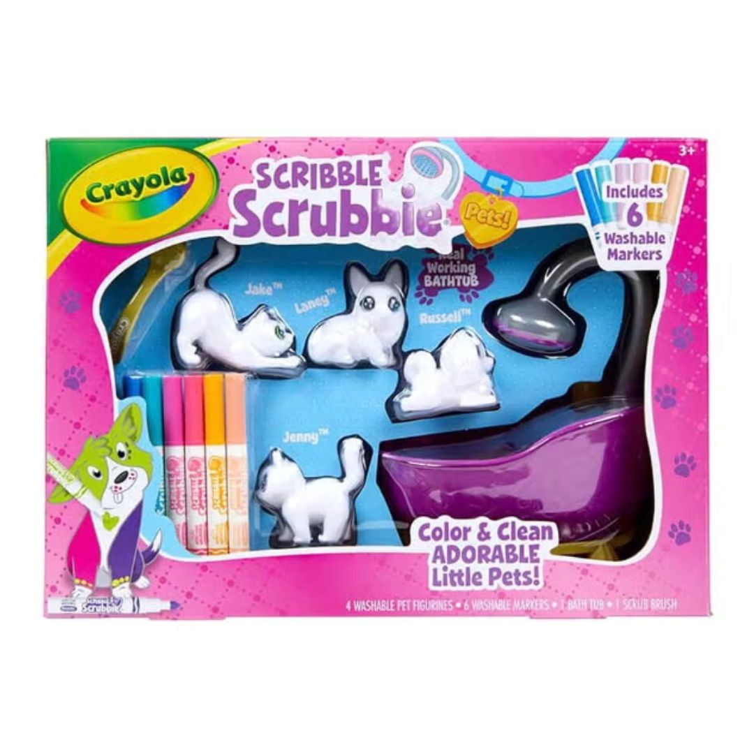 Crayola SCRIBBLE Scrubbie, Pets Tub Playset & 6 Washable Markers