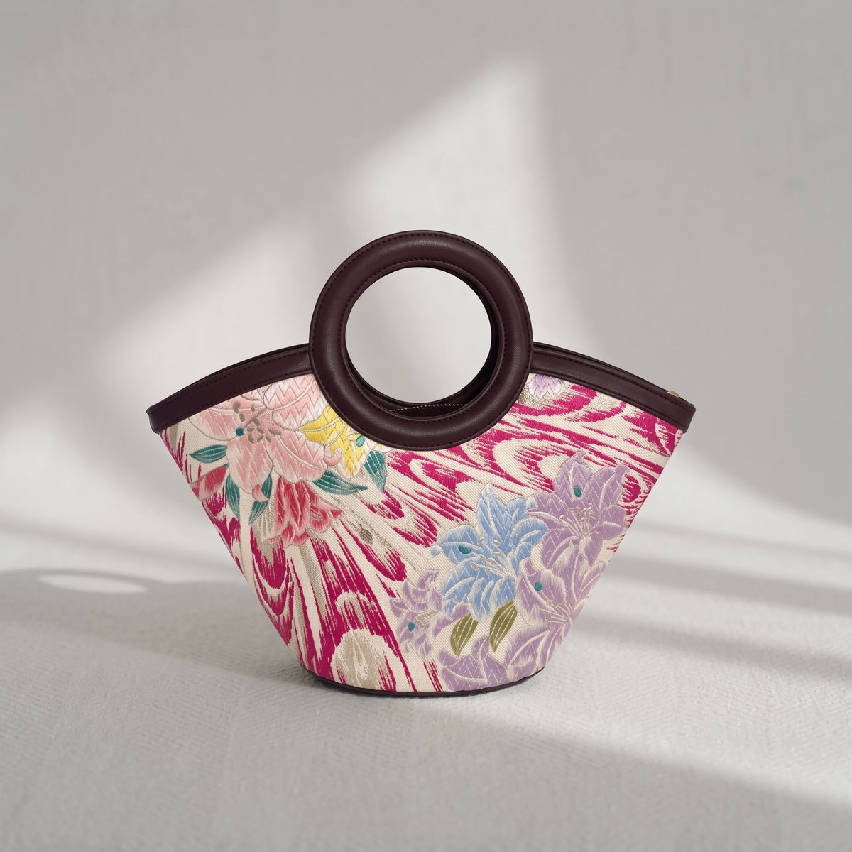 Jamila Designer Mulberry Silk Tote Bag, Floral Pattern with Round Handles, TOTEBUR-FLOWER03