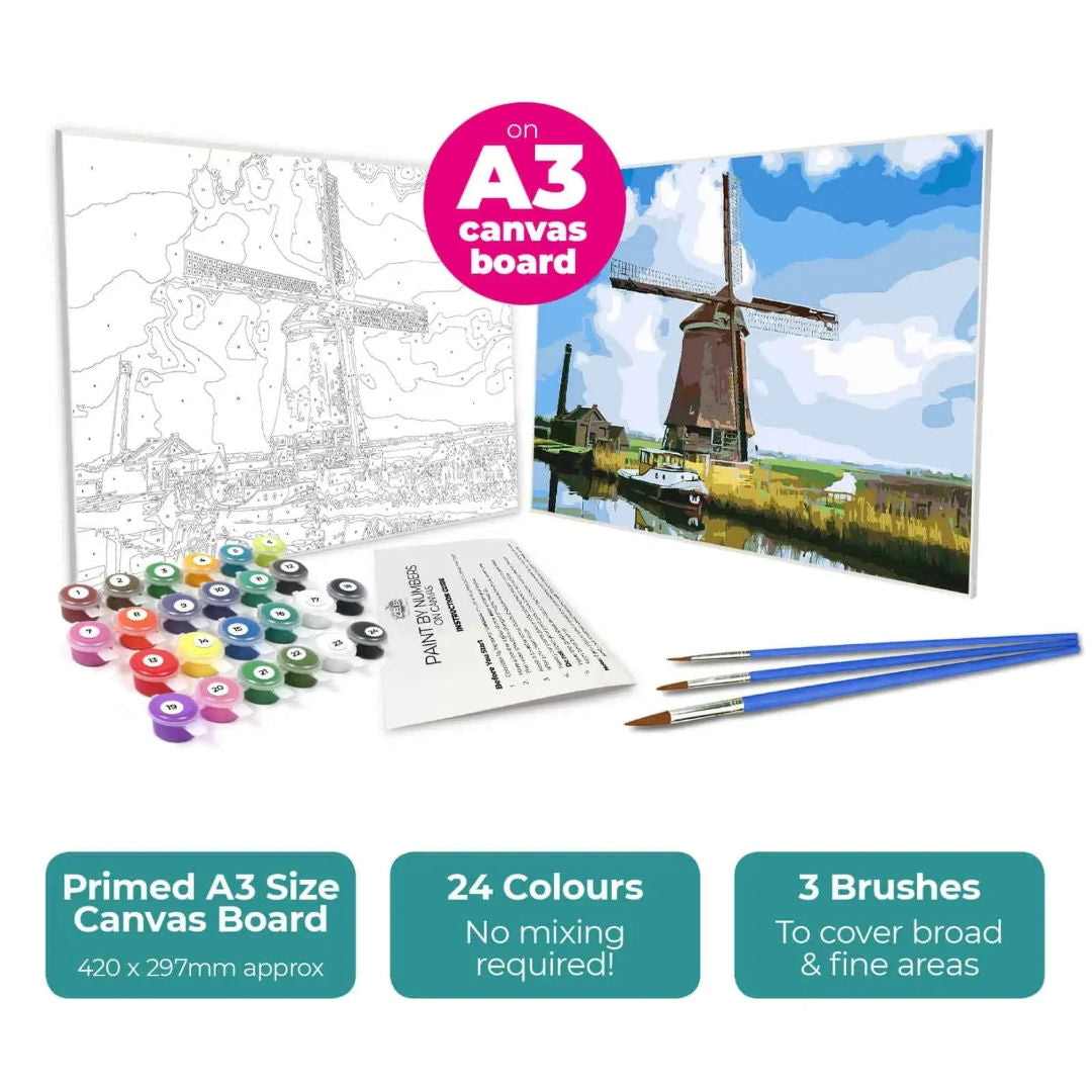 Zieler A3 Canvas Art Kit, Windmill Design with 24 Colours, 09299443