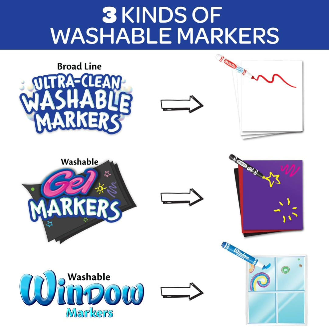 Crayola Broad Line Washable Markers Set Wit Gel And Window Markers, 64 Pieces