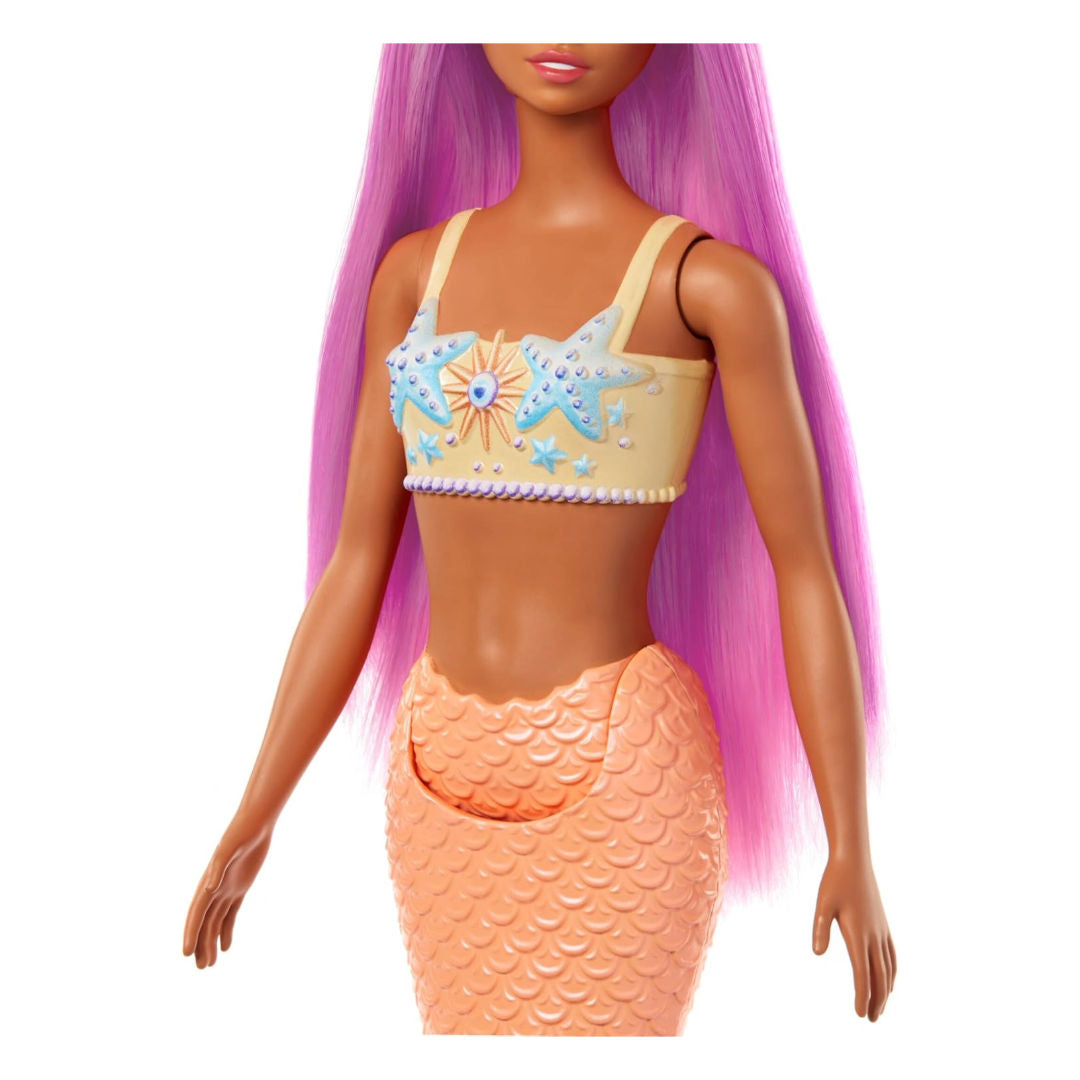 Barbie Mermaid Doll with Pink Fantasy Hair & Headband, Starfish Bodice, Pastel Orange Tail, 3+ Years, 30cm