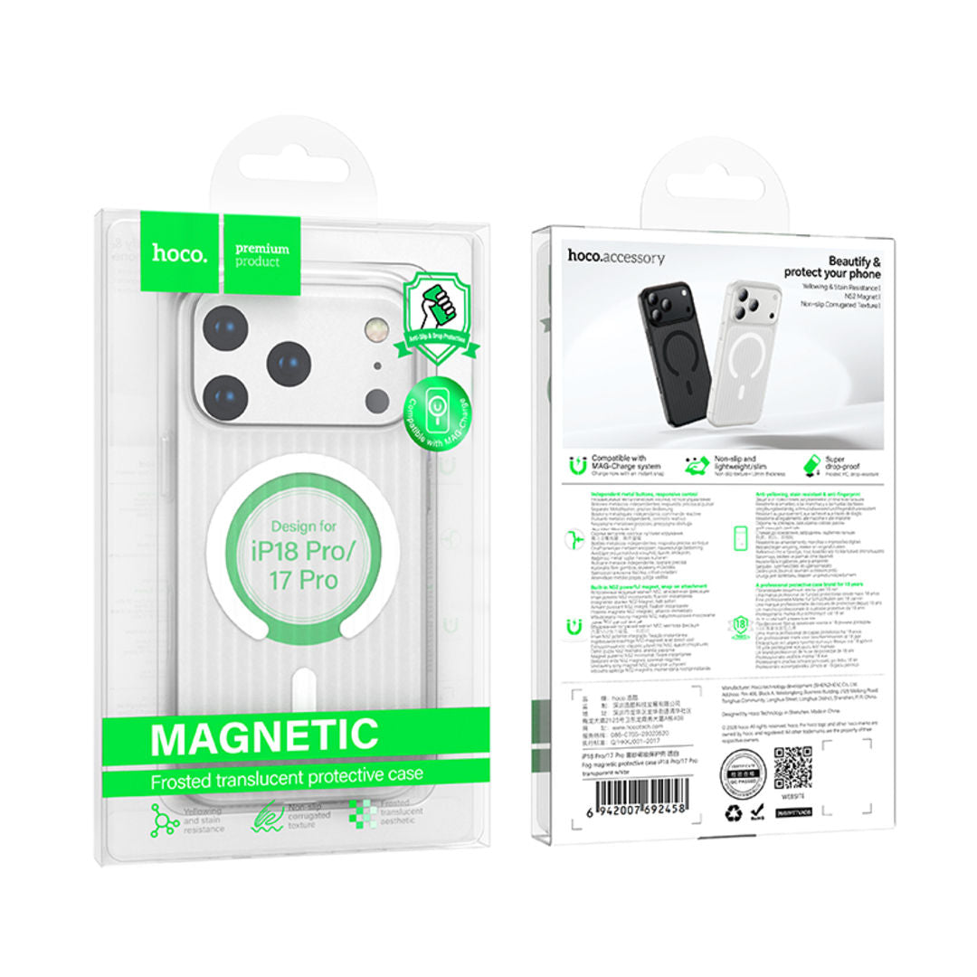 Hoco Fog Magnetic Protective Case for iPhone 18 Pro, iPhone 17 Pro, Matte Semi-Transparent, Anti-Fingerprint