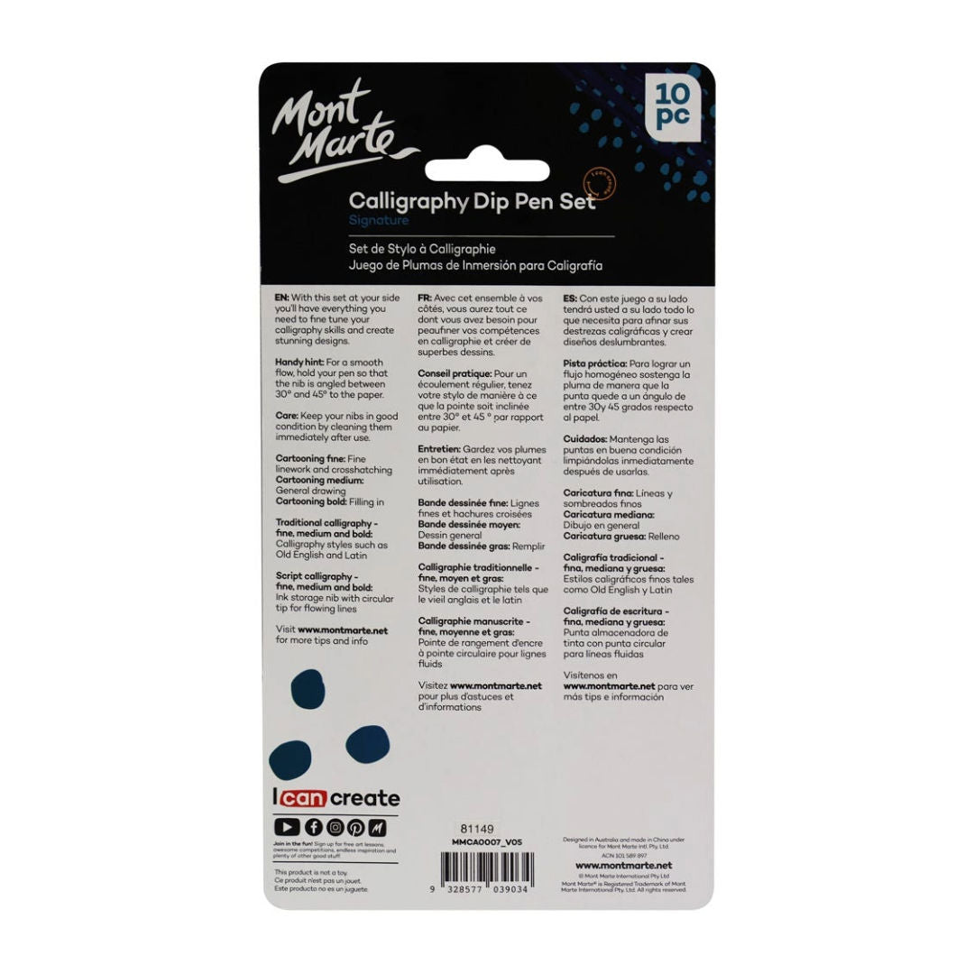 Mont Marte 10-Pieces, Calligraphy Dip Pen Set, MMCA0007 D19-83